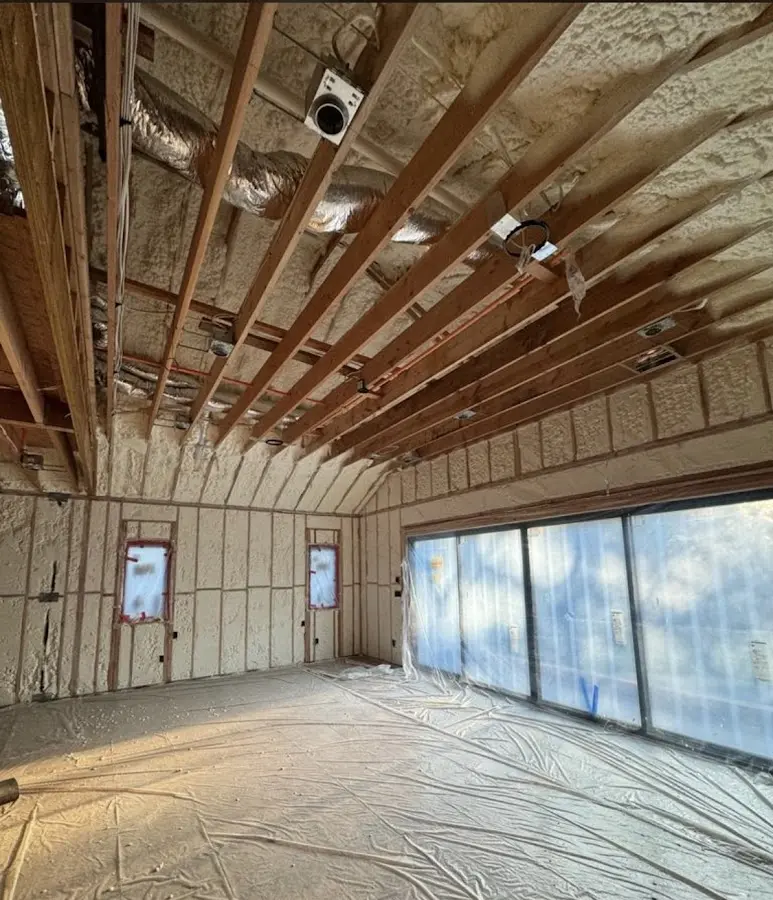 Interior walls and ceiling insulated with spray foam during new construction in East Pennsboro